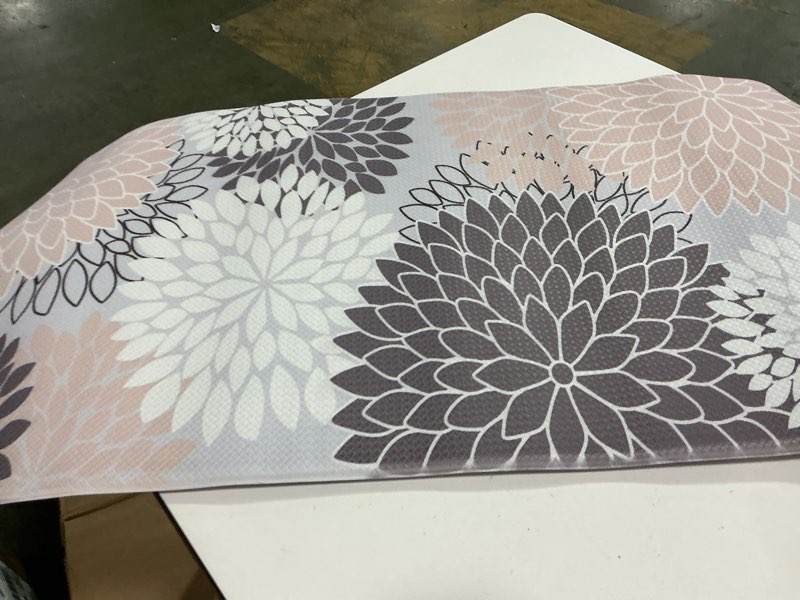 Condition photo showing As Is for (Incomplete only one pc). Anti Fatigue Kitchen Mat 2PCS,Boho Floral Kitchen Rugs Non Slip Rubber Backing, Waterproof Farmhouse Kitchen Mat for Floor,Cushioned Standing Mat for Office,Laundry,Sink,Desk,Grey