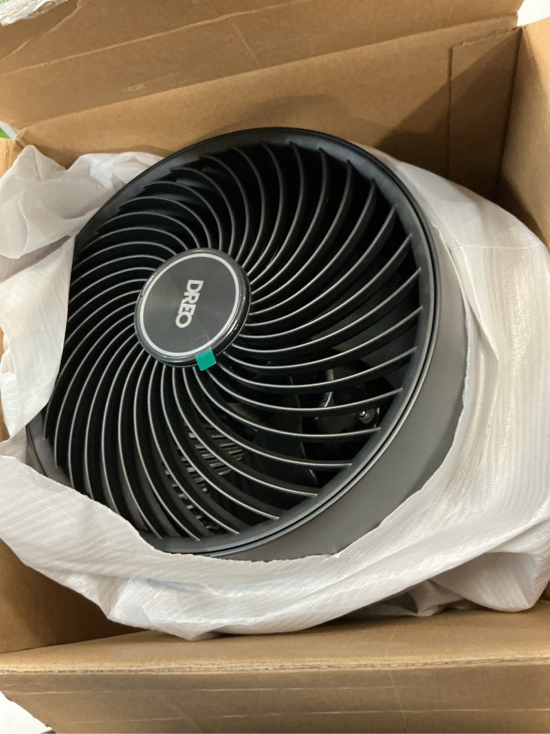 Condition photo showing Good Condition for dreo 7-inch portable oscillating table fan, 70ft of powerful airflow, 120-degree manual tilt, 3-speeds, black