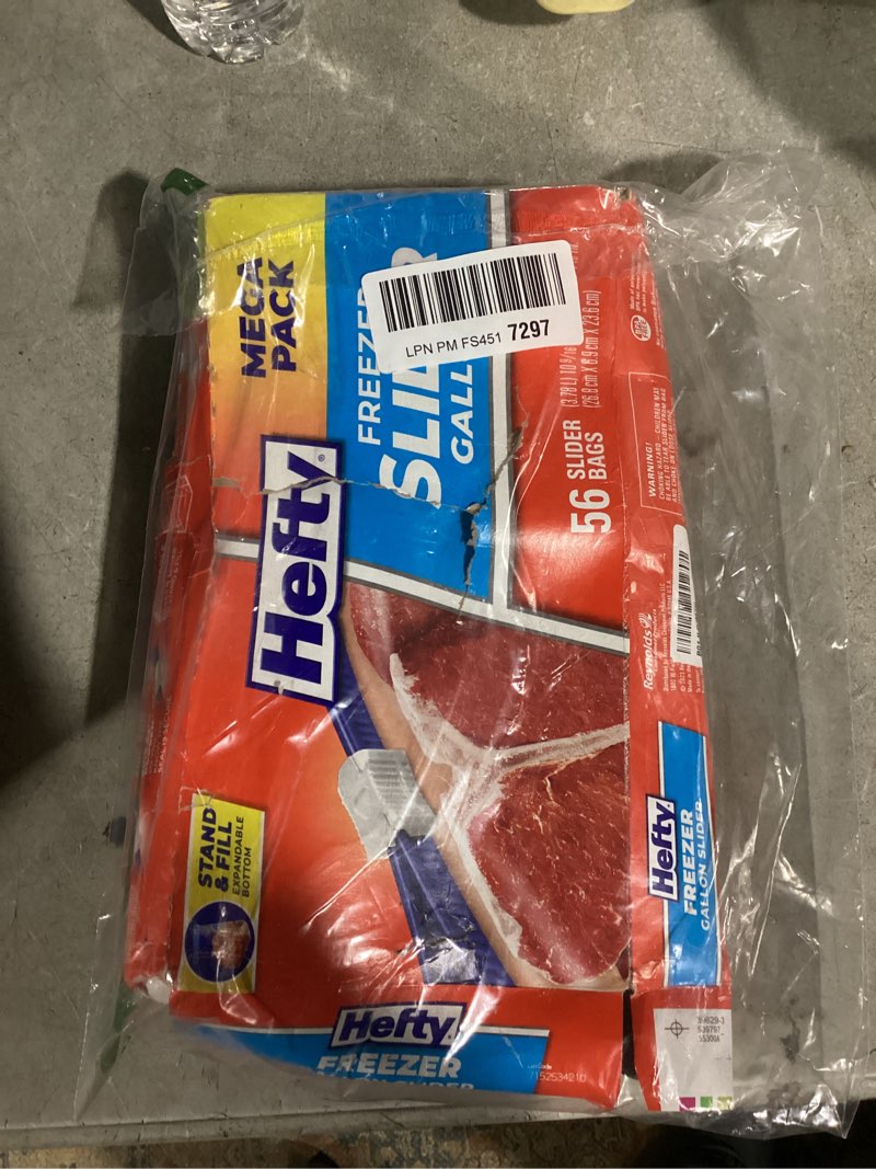 Condition photo showing Good Condition for hefty slider freezer kitchen storage bags, gallon size, 56 count 56 count (pack of 1) clear 1