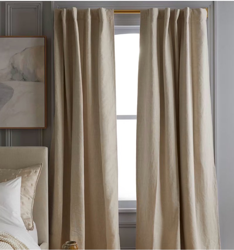 quince european linen blackout curtain 48”x84” flax single panel