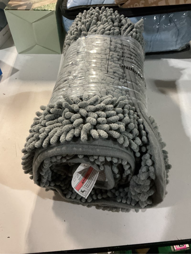 Condition photo showing Good Condition for olanly bathroom rugs 47x24, extra soft absorbent chenille bath rugs, rubber backing quick dry, machine washable bath mats for bathroom floor, tub and shower, home decor accessories, grey 47" x 24" grey