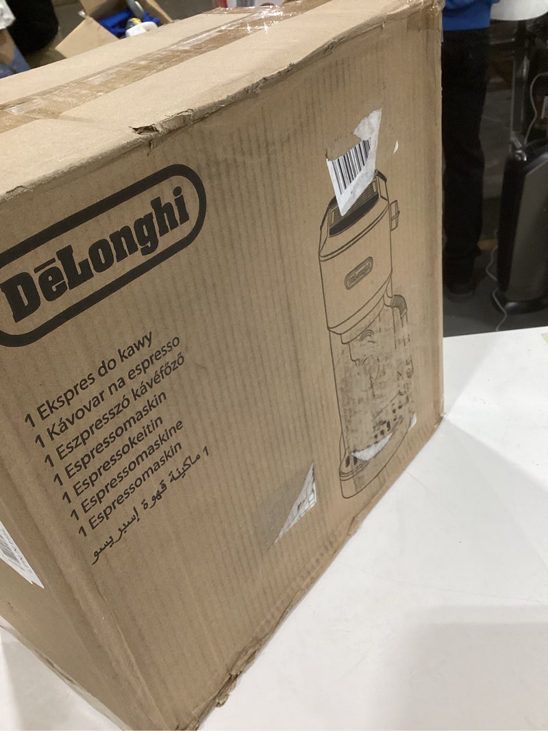 Condition photo showing As Is for De'Longhi Dedica Duo Compact Espresso Machine - Cold Brew Coffee Maker with Milk Frother Wand- for Espresso, Hot & Iced Coffee, Cappuccinos, Lattes & Home Barista Brewing, Vanilla Vanilla White