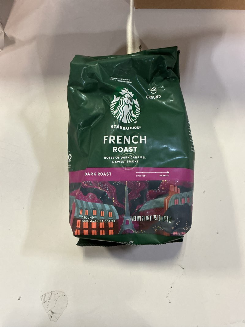 Condition photo showing New/Like New for (BB:12/21/2025)Starbucks Ground Coffee, Dark Roast Coffee, French Roast, 100% Arabica, 1 bag (28 oz) French Roast 28 Ounce (Pack of 1)