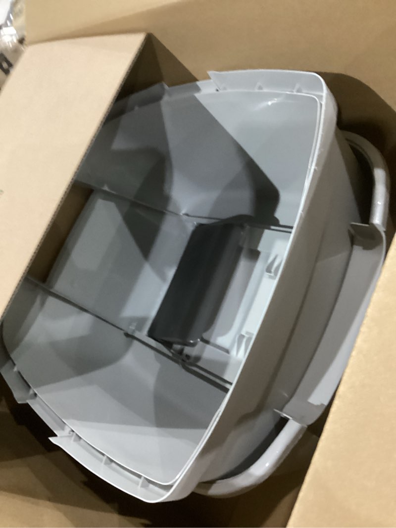 Condition photo showing As Is for IRIS USA Jumbo Enclosed Cat Litter Box with Front Door Flap and Scoop, Covered Kitty Litter Box with Handle and Buckles for Portability and Privacy, Gray