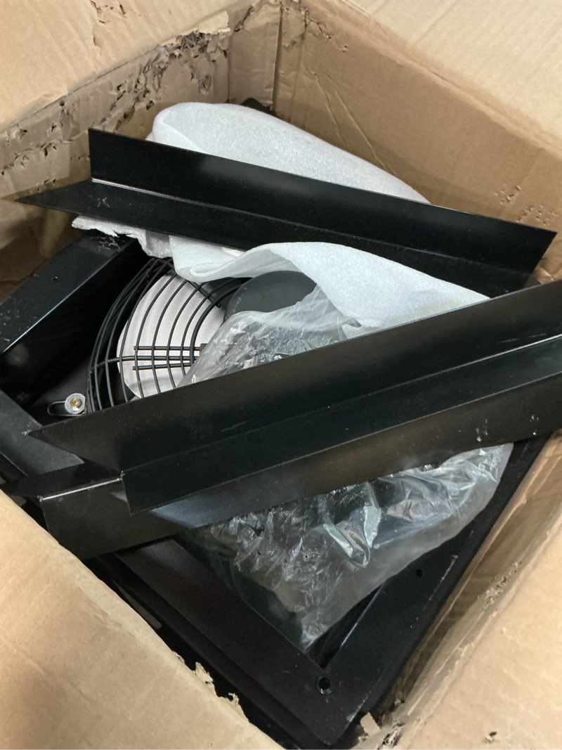 Condition photo showing As Is for vevor 10 inch exhaust fan, wall mounted attic fan with variable speed, temperature & humidity controller, 1000 cfm, automatic shutter 2025v-blk 10 inch