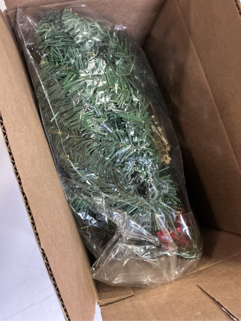 Condition photo showing Good Condition for Christmas Wreaths for Front Door, Pre-Lit Artificial Christmas Wreath Decorated with Pine Branches, Golden Bells, Christmas Balls, and Gift Decorations for Front Door Wall Windows, 16 Inches Golden Bells,16 Inches