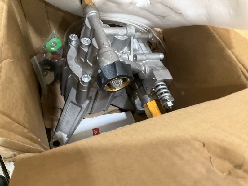 Condition photo showing As Is for yamatic 7/8" shaft vertical pressure washer pump 3000 psi 2.5 gpm | for gcv160, gcv190, homelite, troybilt, ryobi, rear facing inlet/outlet, replacement pump for power washer silver