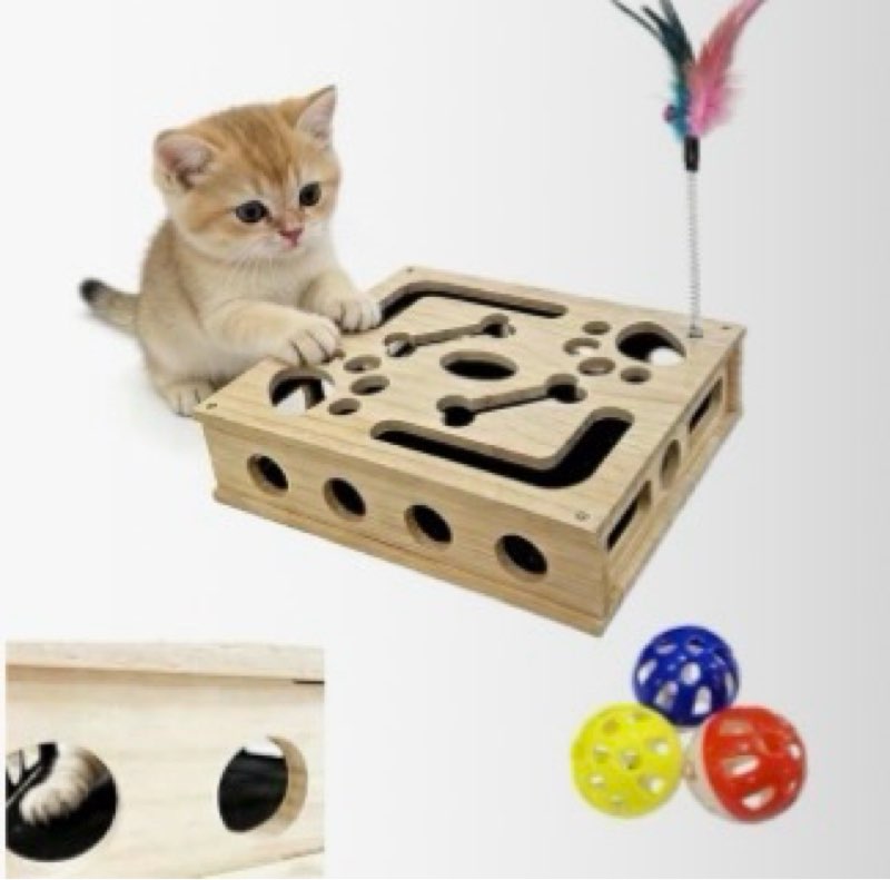 Vomktvcsr Cat Nail File Scratcher & Enrichment Box - Interactive Scratch Puzzle Maze Toy with Cat Wa