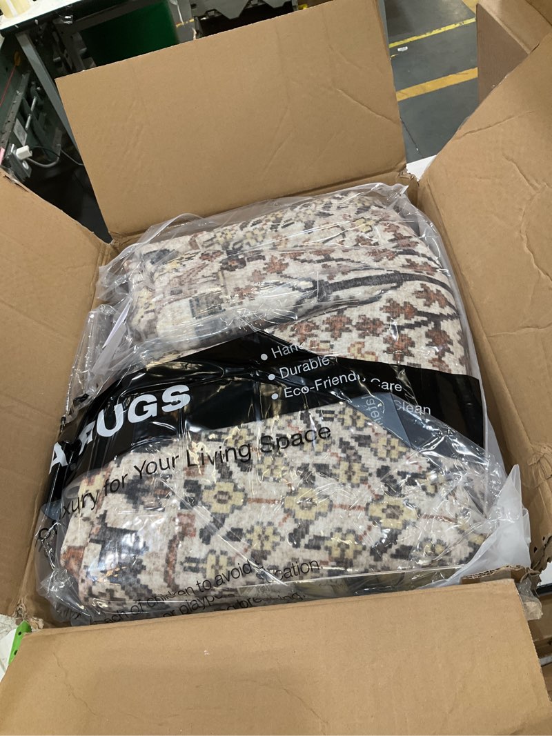 Condition photo showing Good Condition for 8x10 area rugs living room: washable boho large neutral vintage soft rug stain resistant farmhouse non slip indoor floor carpet for bedroom nursery kids playroom office dining room home decor- brown beige brown 8' x 10' (rectangular)