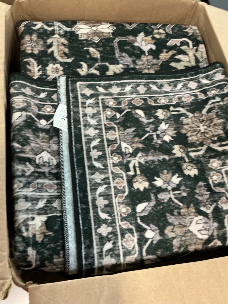 Condition photo showing Good Condition for dcx machine washable black area rug 8x10, non slip stain resistant vintage area rug for living room diningroom bedroom nursery, soft low pile large carpet black 8' x 10'