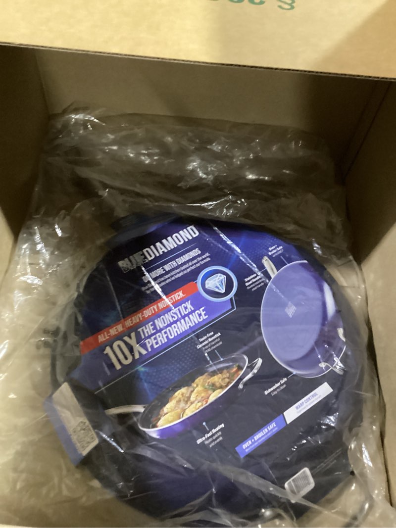 Condition photo showing Good Condition for blue diamond hard anodized 8" 10" & 12" diamond infused healthy ceramic nonstick frying pan set, pfas-free, stainless steel handle, dishwasher & oven safe to 600f, durable cookware, gray