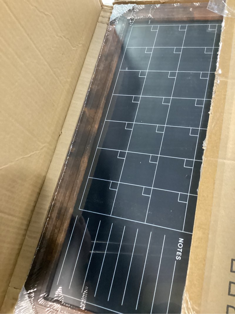 Condition photo showing Good Condition for 4 THOUGHT Chalkboard Calendar 24" x 18", Magnetic Calendar Chalkboard for Wall Hanging Chalk Boards Sign Menu Board Monthly Planner Rustic Brown Frame for Kitchen Decor Home Office 8 Magnets 1 Marker 24"W x 18"H Chalkboard Calendar