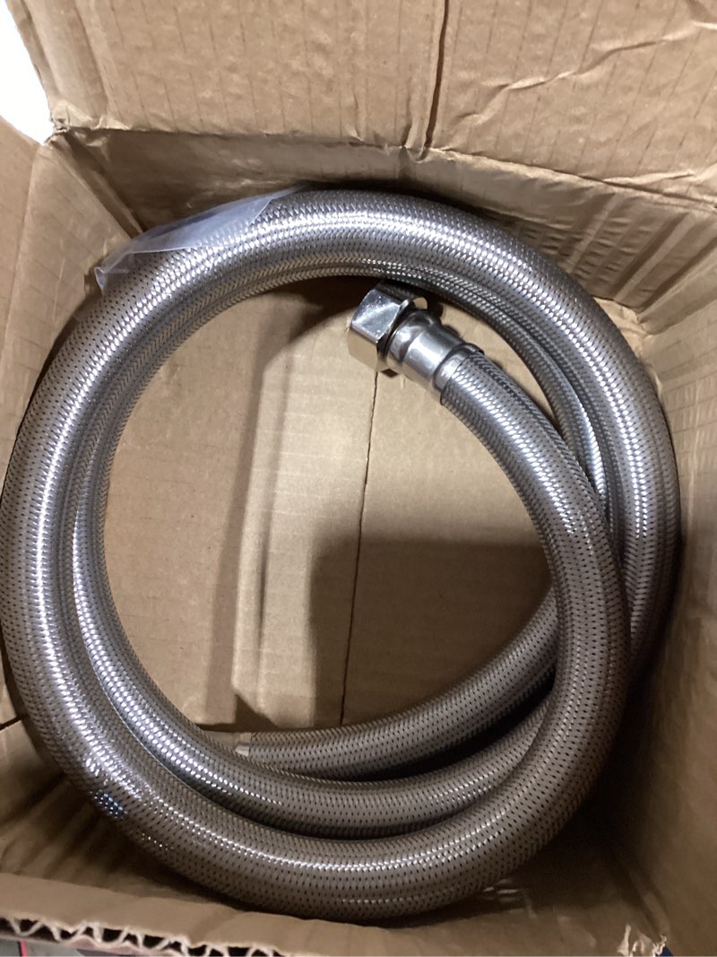 Condition photo showing As Is for garden leader hose 5ft x 5/8" id, short garden hose, epdm rubber core with 304 stainless steel braided layer water hose, 3/4 ght dual female fittings, heavy duty, no kink, flexible,1500 burst psi 5 ft