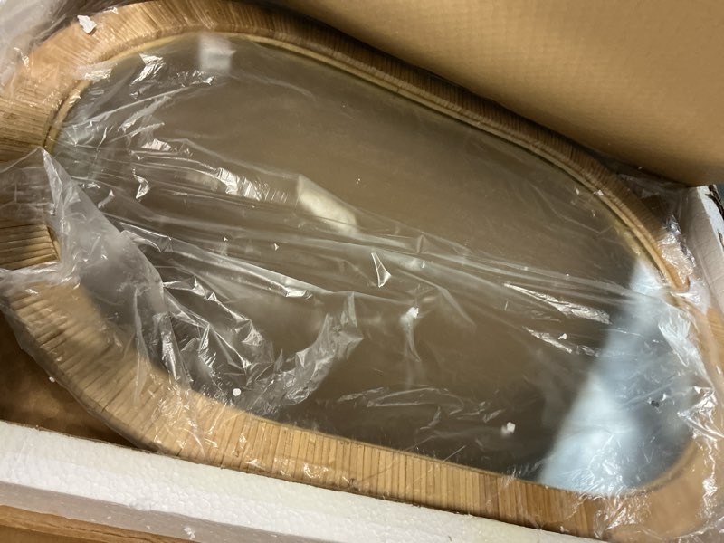 Condition photo showing Good Condition for barnyard designs oval rattan mirror natural rattan wall mirror for bathroom bedroom nursery - boho decorative mirror, vertical or horizontal hanging (20" x 30", oval)