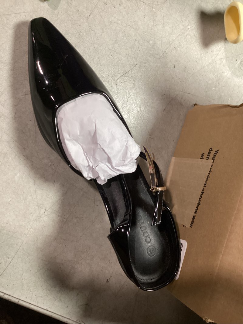 Condition photo showing New/Like New for Coutgo Women's Pointed Toe Kitten Heel Mules 9.5 Black