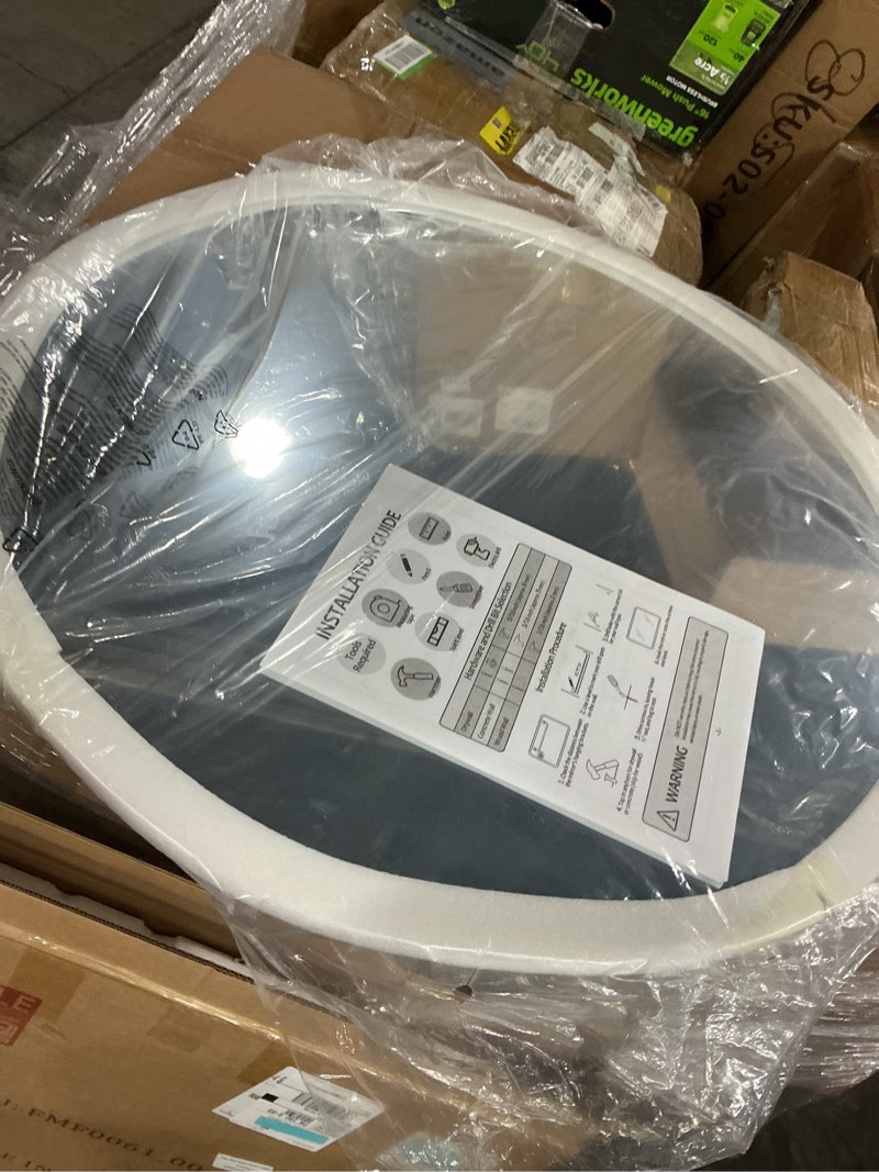 Condition photo showing New/Like New for furnixpress 30 inch round frameless bathroom mirror with solid backing, beveled edge circle vanity m
