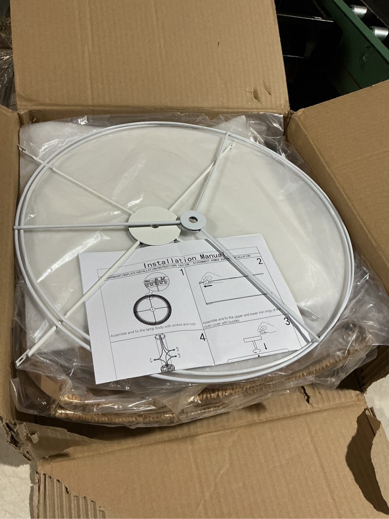 Condition photo showing Good Condition for 20” Rattan Ceiling Light Fixtures Flush Mount, 4-Light Hand-Woven Rattan Chandelier Bohemian Wicker Light Fixtures, Close to Ceiling Farmhouse Light Fixture for Bedroom Hallway Kitchen Dining Room