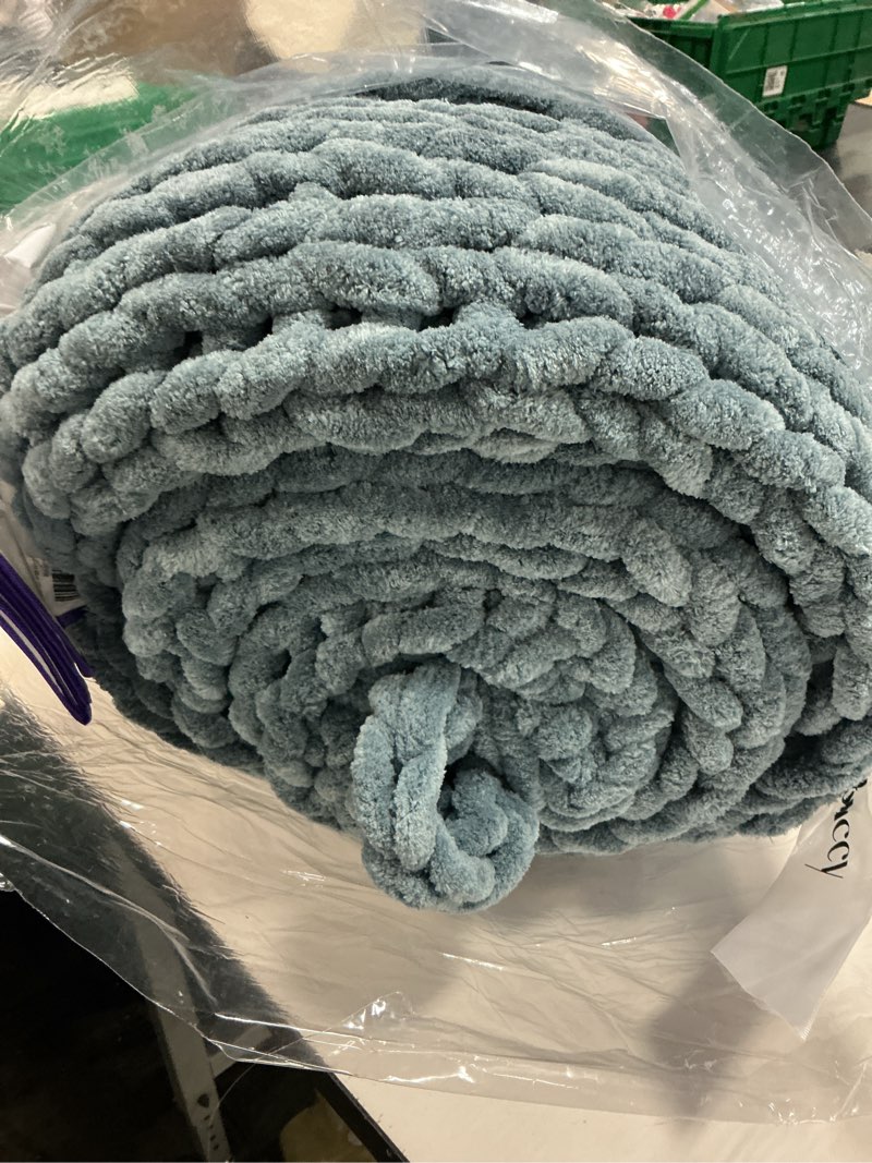 Condition photo showing Good Condition for Soft Chunky Knit Blanket, 60X80 in Handmade Thick Chenille Yarn Throw Without Shedding & Raveling, Aesthetic & Cozy Home Decor with Couch Sofa Bed, Gift Pack, Airy Blue Airy Blue 60"x80"
