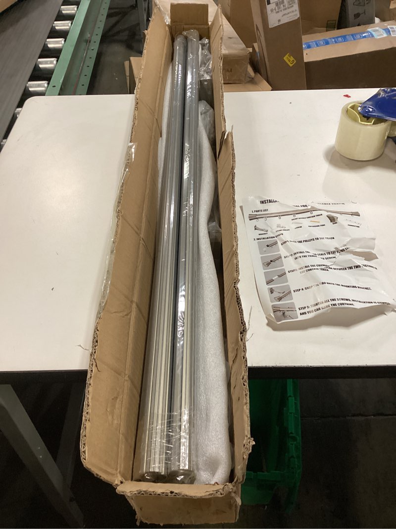 Condition photo showing Good Condition for Double Curtain Track Rod Window Wall Ceiling Mount Drapery Rod Aluminum Alloy Silent Dual Rail with Round Finials Black 2.3m(7.5ft) Black 2.3m( 7.5ft )