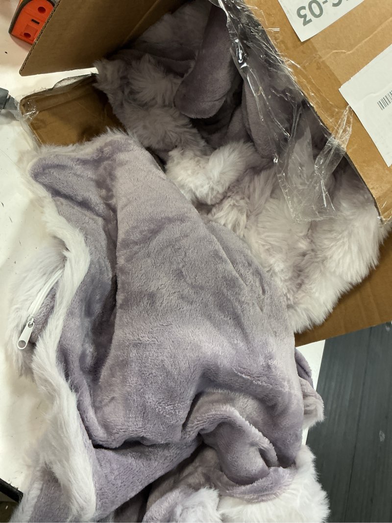 Condition photo showing As Is for lotus karen fluffy comforter set cover set-rabbit fluff faux fur duvet cover full size,black plush fuzzy comforter set furry bedding sets 3pieces(1 duvet cover & 2 pillow shams),zipper closure purple and white full