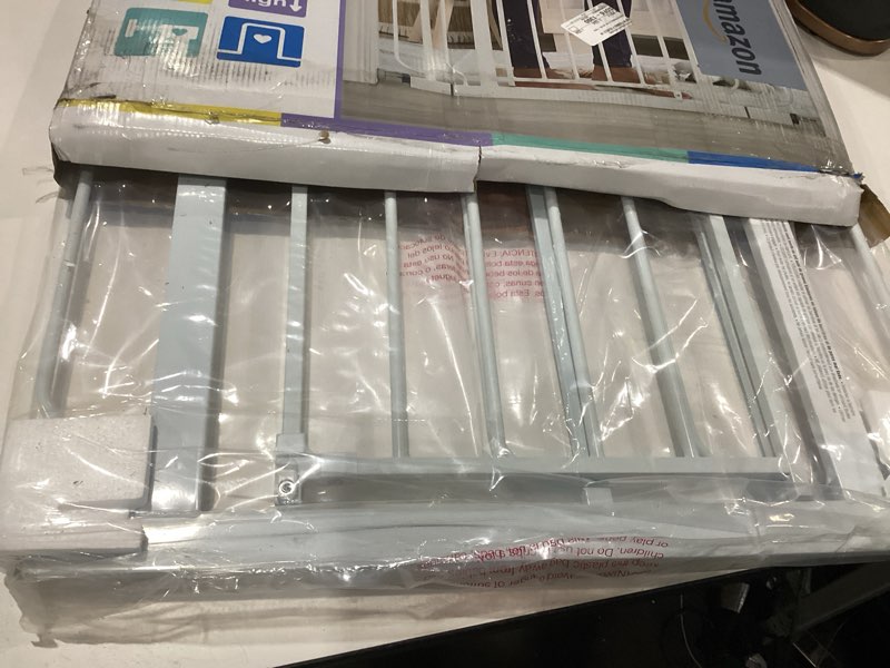 Condition photo showing Good Condition for regalo safety 29-38.5" baby gate for doorways & bottom of stairs, pressure mounted baby gate with door for babies, toddlers & pets, tested & safe for 30 years, american designed, american owned, white white 29-38.5"w x 30"h