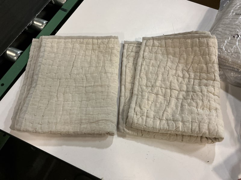 Condition photo showing Good Condition for quince european linen cotton stitch quilted euro sham set color natural