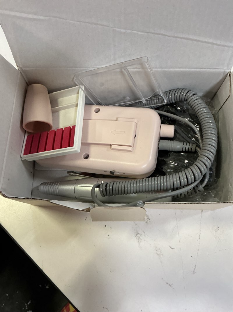 Condition photo showing As Is for portable nail drill electric file: 35000rpm professional rechargeable nail e file machine,for acrylic nails gel polishing removing, cordless efile with bits kit for manicure salon home (pink)