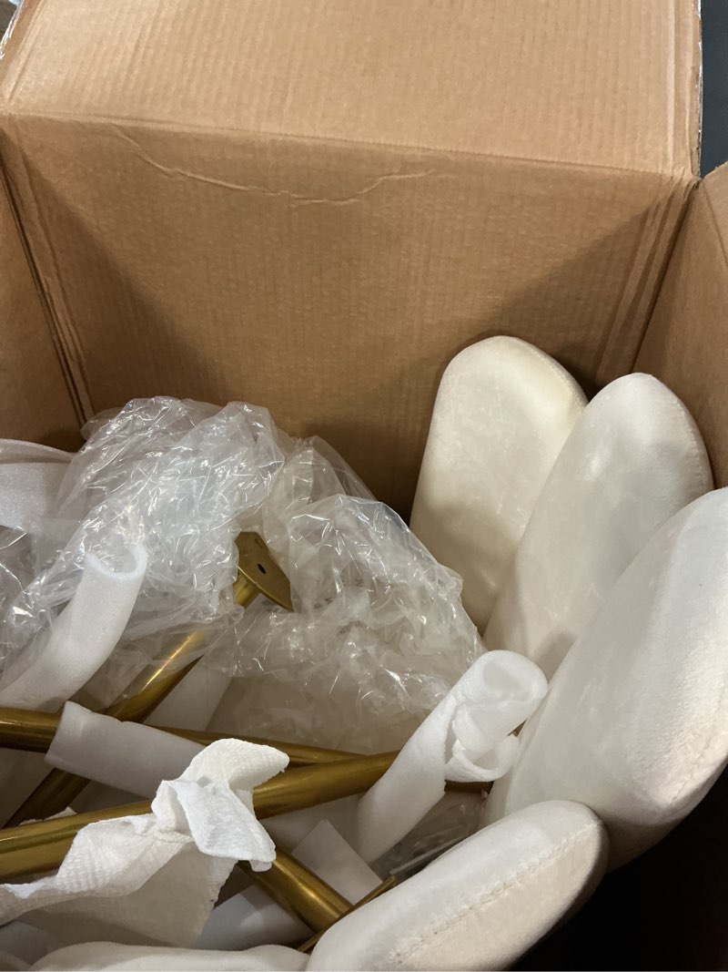 Condition photo showing Good Condition for vanity chair for makeup room - midcentury modern accent chair for living room bedroom, makeup chair with back support velvet chair with gold legs (cream) beige