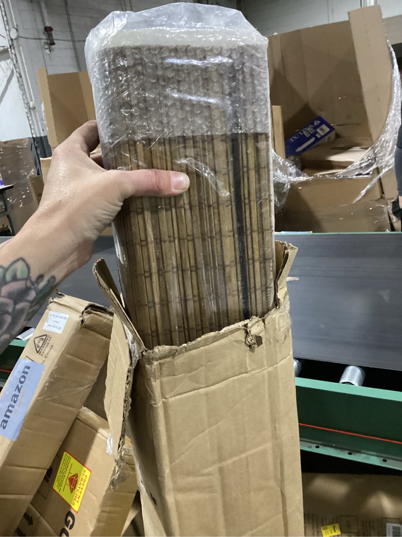 Condition photo showing New/Like New for lazblinds cordless bamboo roman shades, privacy blinds for interior windows, room darkening roll up bamboo blinds for home & patio, 47" w x 64" h, highfield teak pricacy - highfield teak 47" w x 64" h