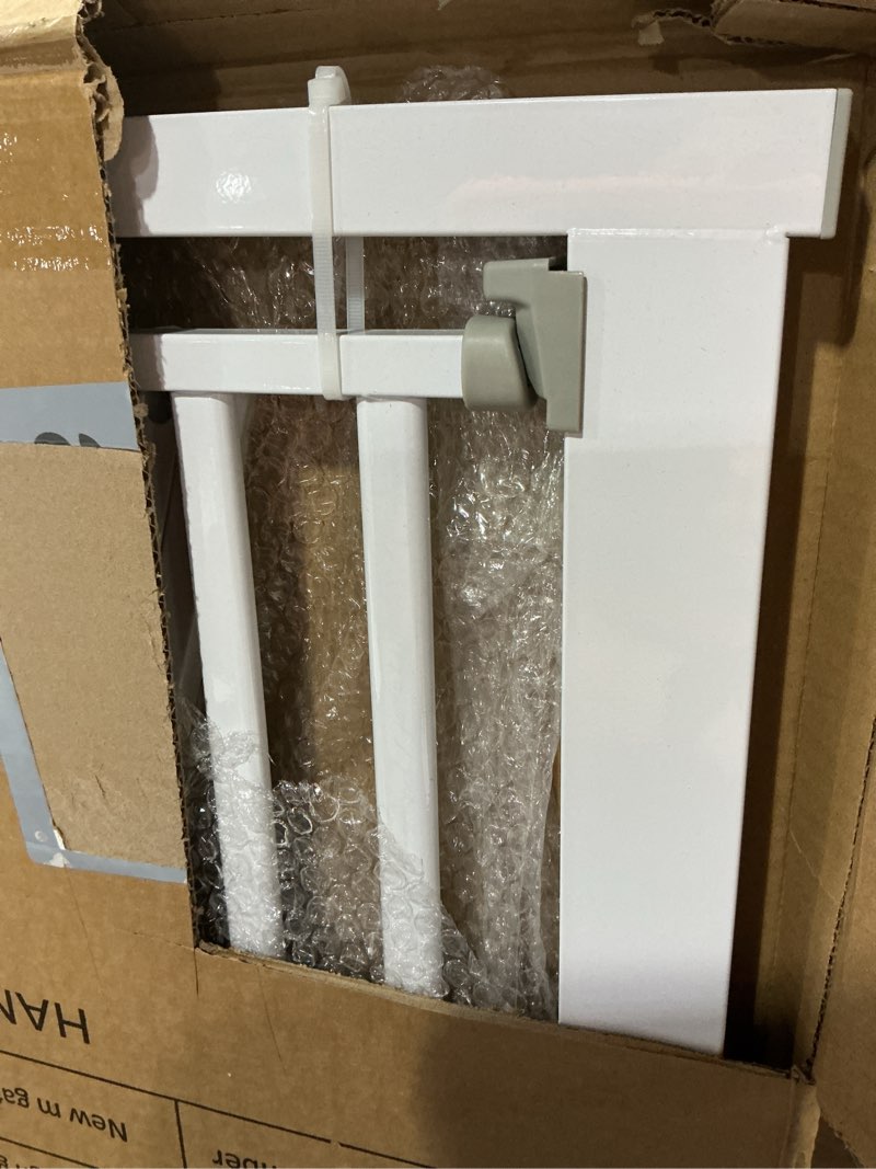 Condition photo showing Good Condition for 51'' extra tall cat gate barrier for doorways hallways, pressure mounted pet dog gates no drilling auto close, cat fence indoor climb proof 30-32.6'' wide (white) white-51"tall 30''-32.6''wide