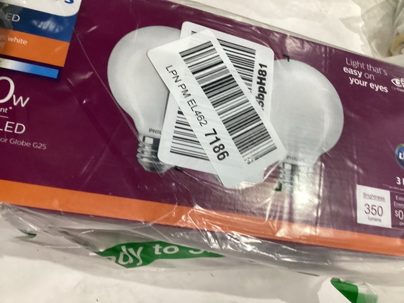 Condition photo showing Good Condition for PHILIPS LED Frosted Non-Dimmable G25 Light Bulb - Pack of 3 - EyeComfort Flicker Free - 3.8W = 40W - 350 Lumen - Soft White (2700K) - E26 Base - Indoor - Title 20