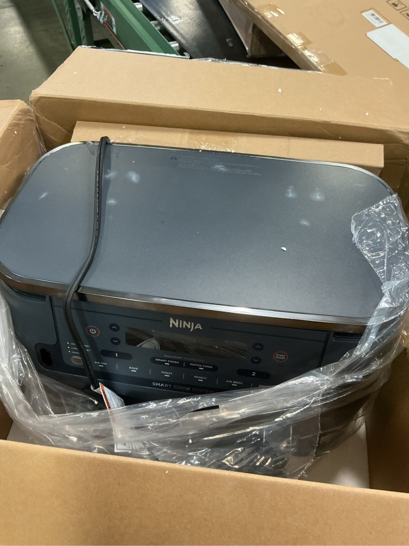 Condition photo showing As Is for Ninja Air Fryer, Thermometer, Roast, Bake, Air Fry, Crisps, Broil, Reheats, Keep Warm, 10-in-1, Fries, Frozen Food, Veggies, and Meat, Quick Meals, Healthy Meals, Less Oil, 10 QT, Cyberspace, DZ550?GY 10QT w/Thermometer GREY