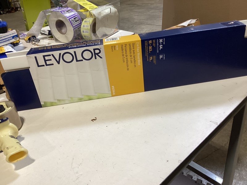 Condition photo showing Good Condition for levolor trim+go 2-in slat width 36-in x 64-in cordless white faux wood room darkening horizontal blinds