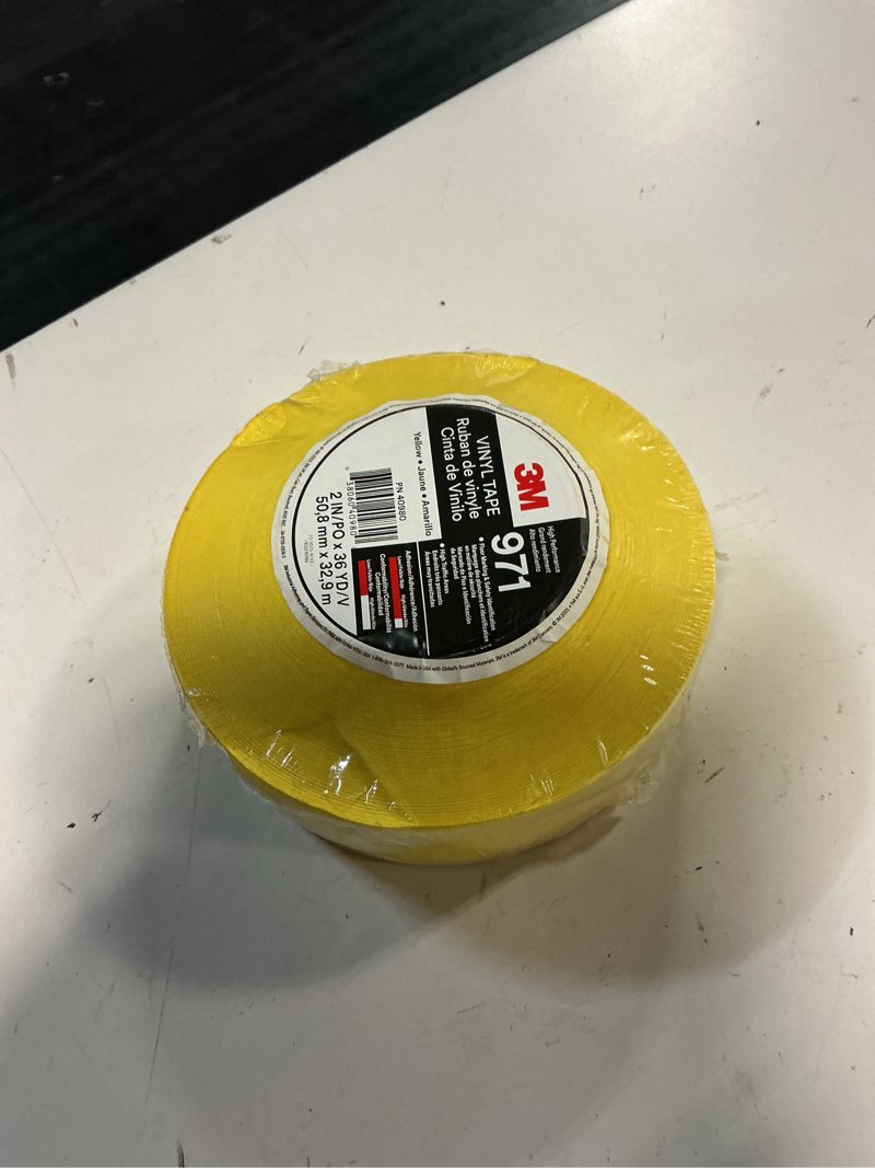Condition photo showing Good Condition for 3m durable floor marking tape 971, yellow, 2 in x 36 yd, 17 mil, 1 roll | heavy duty vinyl great for high-traffic areas, color-coding, vibrant, clean removal