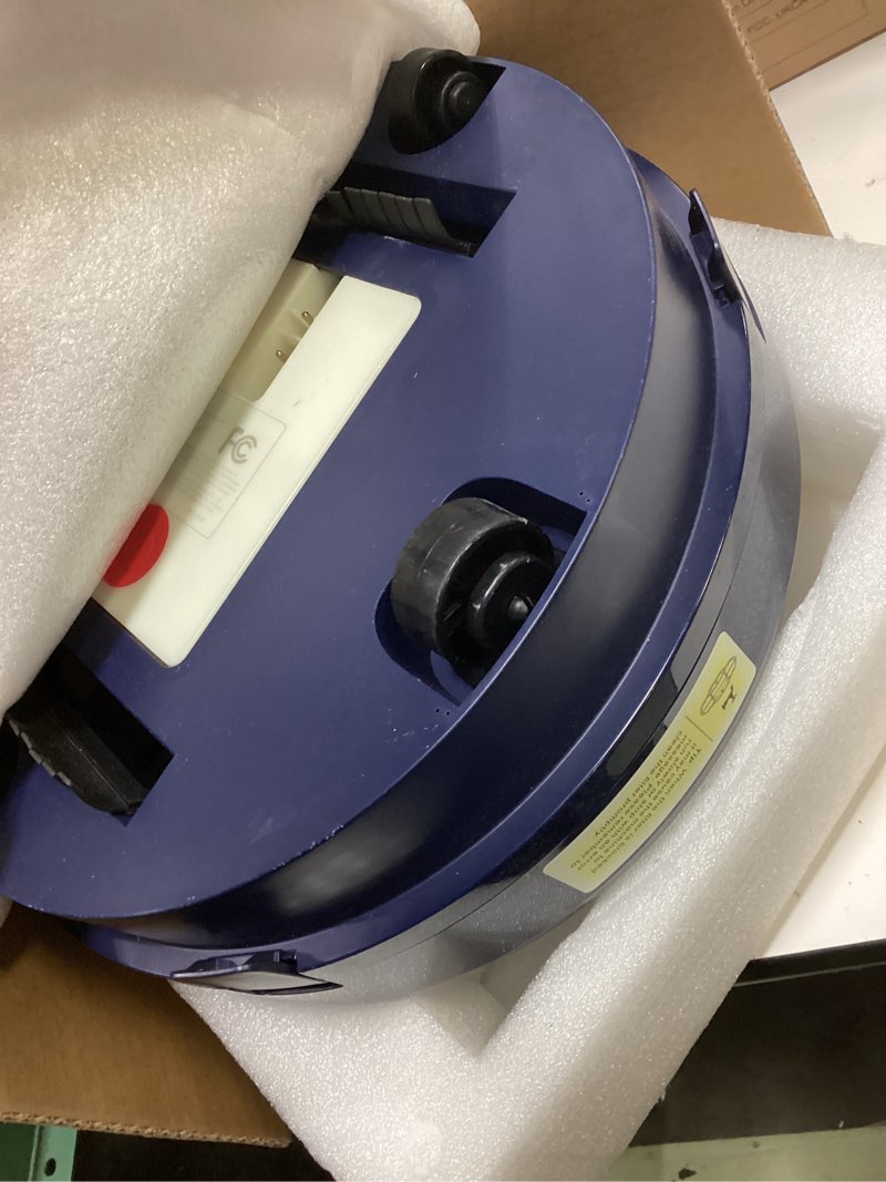 Condition photo showing As Is for x1 robotic pool vacuum for above ground pool, automatic cordless pool cleaner with 45w dual-motor, ideal for above-ground flat pool, 2l debris capacity purple