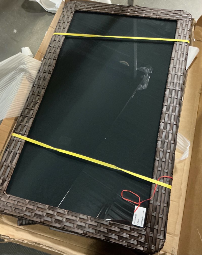 Condition photo showing Good Condition for rilyson patio tables wicker coffee table - outdoor rattan coffee tables with glass top for patio proch deck balcony rectangle brown