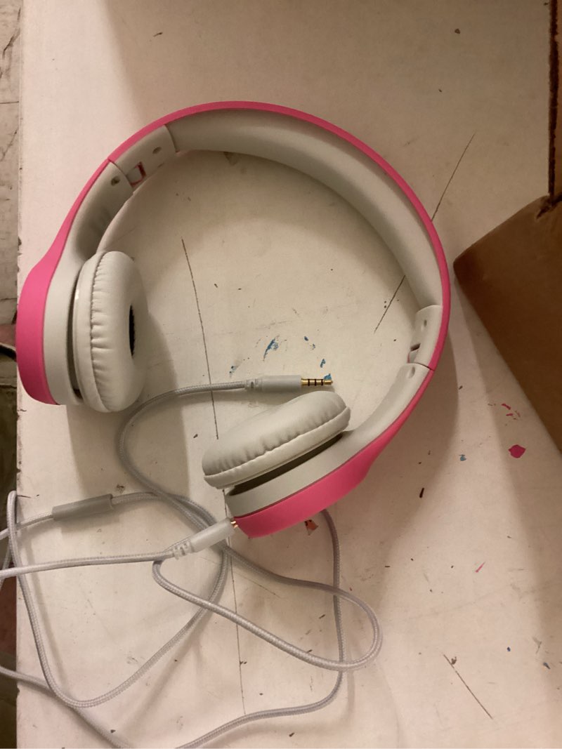 Condition photo showing As Is for lilgadgets connect+ foldable headphones, adjustable fit soft touch padding for kids with mic, volume-limited & noise reduction on-ear wired headset for school with shareport - pink, ages 3-14