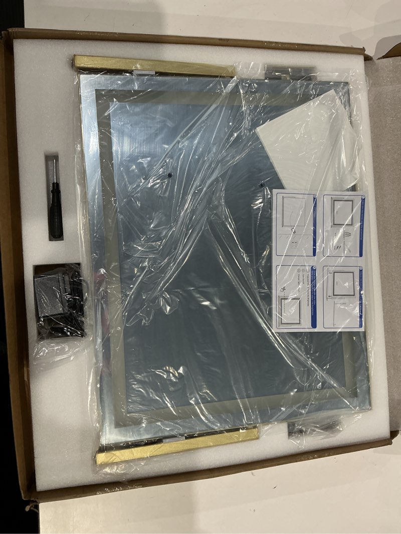 Condition photo showing Good Condition for fennio vanity mirror with lights 22''x18'' makeup mirror with lights,lighted makeup mirror with 10x magnification ?smart touch screen with 3-color lighting,dimmable?square gold? gold 22"l x 18"w
