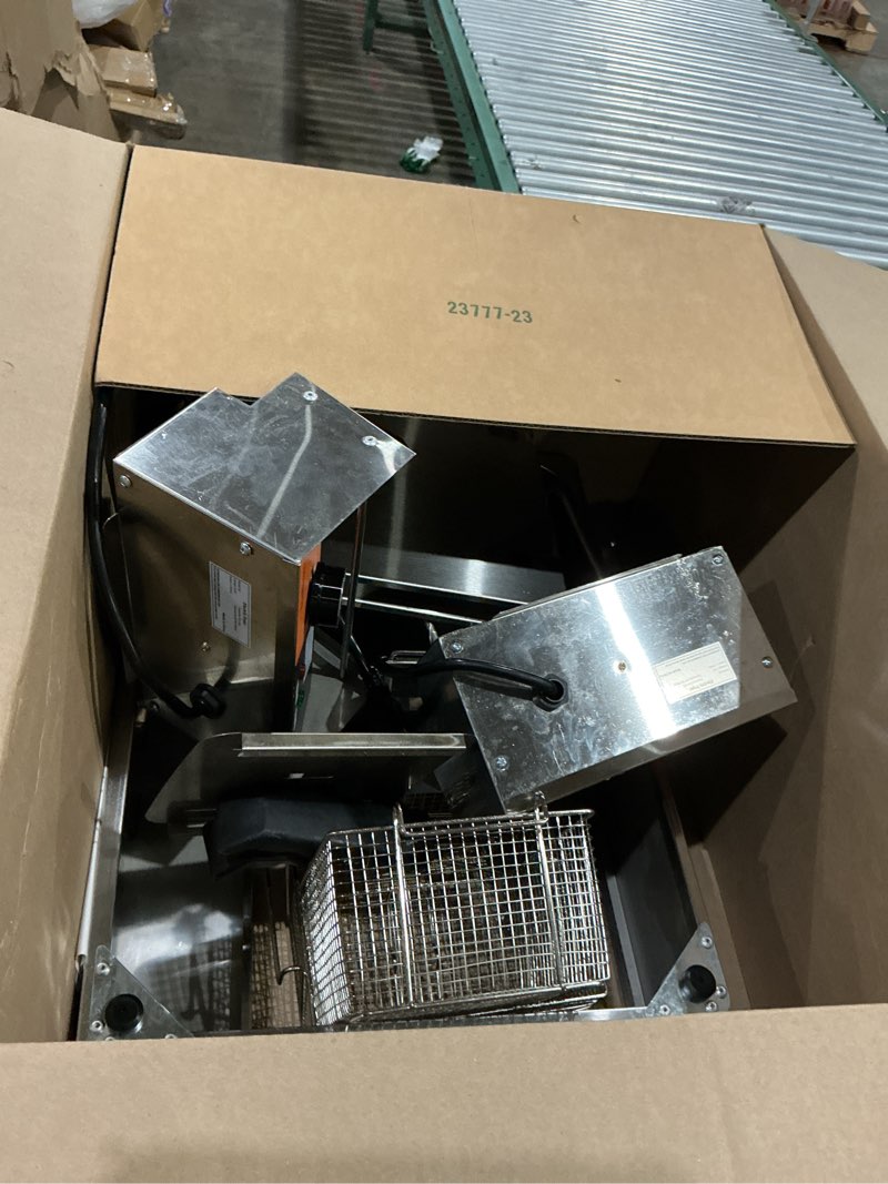 Condition photo showing As Is for commercial deep fryer 20.7qt/20l dual tank deep fryers with baskets 0.8mm thickened stainless steel electric countertop fryer with adjustable temperature, 1700w x2, 110v