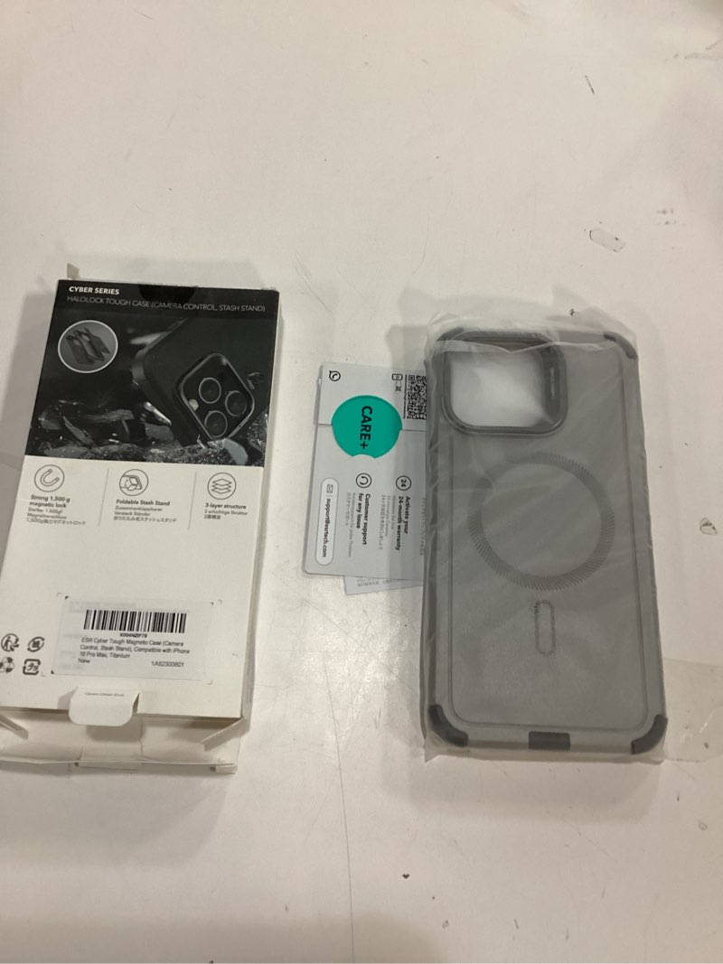 Condition photo showing New/Like New for ESR for iPhone 16 Pro Max Case with Stash Stand, Camera Control, 23FT Military-Grade Shock-Absorbing Drop Protection, Compatible with MagSafe Accessories, Magnetic Cyber Series, Titanium iPhone 16 Pro Max A-Camera Control-Titanium