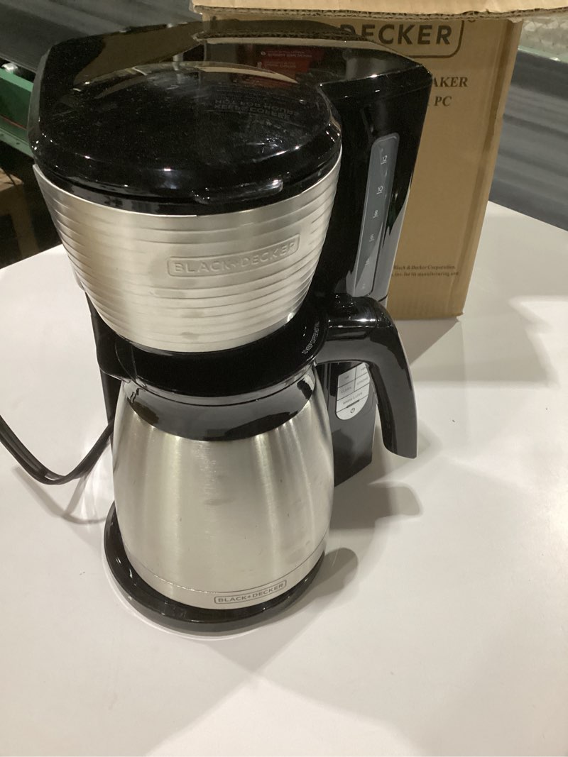 Condition photo showing As Is for black+decker 12-cup thermal programmable coffee maker  brew strength selector  auto-clean  black and silver, not tested