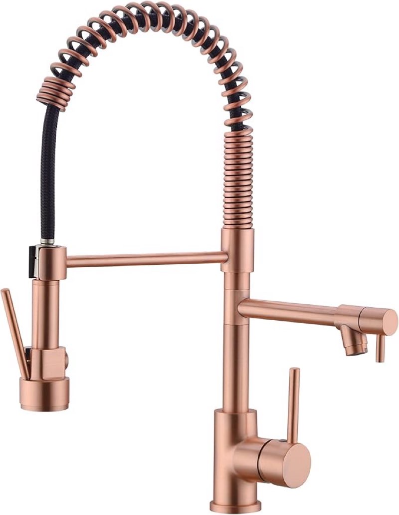 Avola Classical Copper Kitchen Faucet with Pull Down Sprayer, Rose Gold Kitchen Sink Faucet with Pot Filler Single Handle Commercial Brass Tap for Bar Laundry RV Utility Sink