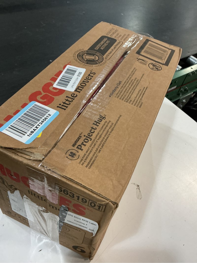 Condition photo showing New/Like New for huggies size 6 diapers, little movers baby diapers, size 6 (35+ lbs), 108 count (2 packs of 54), packaging may vary
