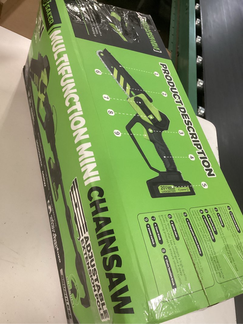 Condition photo showing New/Like New for saker mini chainsaw cordless,6 inch chainsaw, mini electric chainsaw cordless battery powered,one-hand portable chain saw for tree trimming, pruning&wood cutting,gifts for men husband green 1 battery+1 bar+2 chains