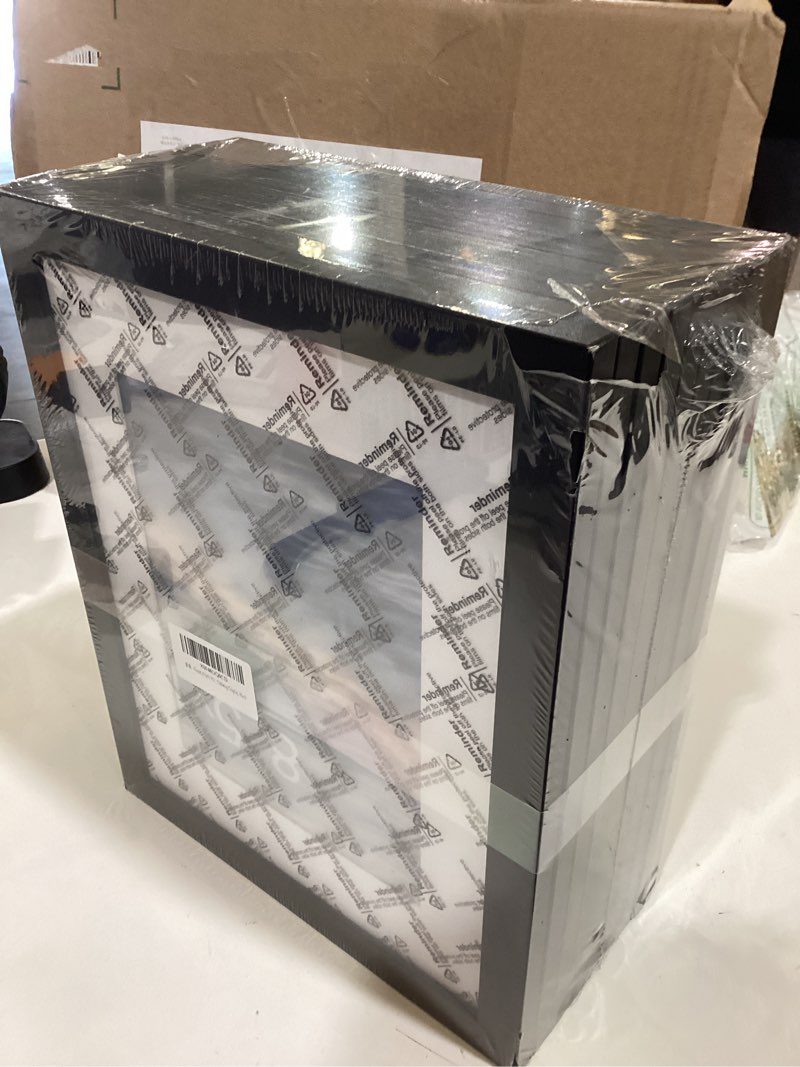 Condition photo showing As Is for 8.5x11 picture frame sef of 10, display pictures 6x8 with mat or 8.5 x 11 without mat, photo frame collage for wall gallery decor, hanging or tabletop display, black black 8.5x11