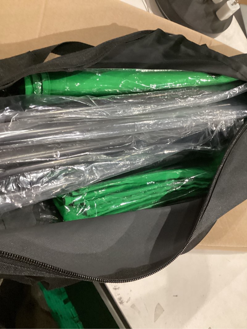 Condition photo showing As Is for Green Screen Backdrop Kit, 5 x 6.5 ft Portable Chromakey Green Screen with T-Shaped Stand & Carrying Bag & 5 Clamps, Greenscreen Background for Streaming, Gaming, Zoom Green 5x6.5ft