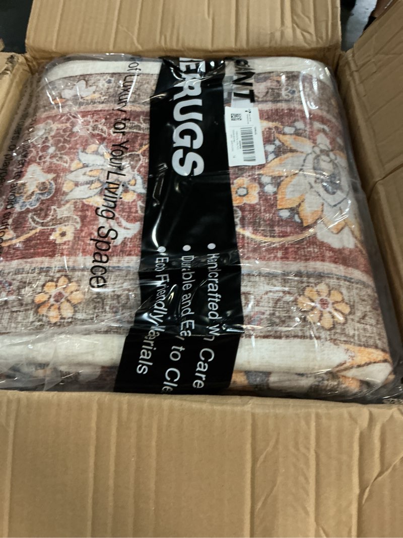 Condition photo showing New/Like New for washable oriental area rug - 9x12 rugs for living room soft carpet for bedroom waterproof floral distressed indoor stain resistant non-shedding floor carpets (red, 9x12) red 9' x 12' (rectangular)