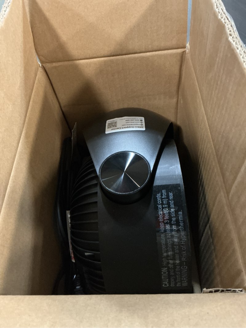 Condition photo showing As Is for dreo space heater 1500w, 60° adjustable tilt, 10.5ft/s portable electric heaters for indoor use with thermostat, 8 safety protections, 3 modes, remote, quiet desk heater for bedroom, office, black