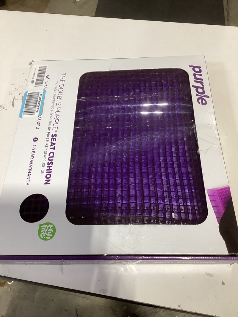 Condition photo showing New/Like New for purple double seat cushion | pressure reducing grid designed for ultimate comfort | designed for office chairs | made in the usa full