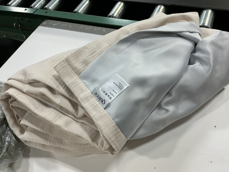 Condition photo showing As Is for (color natural, 48in x 96in)cotton slub room darkening curtain (quince)